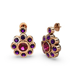 Elmas Çiçek Küpe - Ametist ve rodolit garnet 8 ayar rose altın küpe #1fnrr89