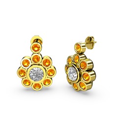 Elmas Çiçek Küpe - Sitrin ve elmas 14 ayar altın küpe (1.08 karat) #1fpukrb