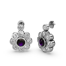 Elmas Çiçek Küpe - Swarovski ve ametist 14 ayar beyaz altın küpe #1fsm3uy