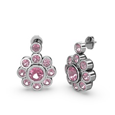 Elmas Çiçek Küpe - Pembe kuvars 8 ayar beyaz altın küpe #1g264yj