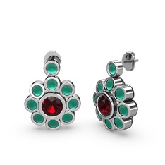 Elmas Çiçek Küpe - Kök zümrüt ve garnet 14 ayar beyaz altın küpe #1g2x1pu