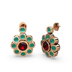 Elmas Çiçek Küpe - Kök zümrüt ve garnet 18 ayar rose altın küpe #1gedotn