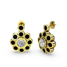 Siyah zirkon ve swarovski 14 ayar altın küpe