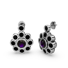 Elmas Çiçek Küpe - Siyah zirkon ve ametist 8 ayar beyaz altın küpe #1gfvlrz