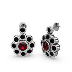 Siyah zirkon ve garnet 18 ayar beyaz altın küpe