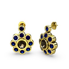 Elmas Çiçek Küpe - Lab safir ve dumanlı kuvars 18 ayar altın küpe #1gzb966