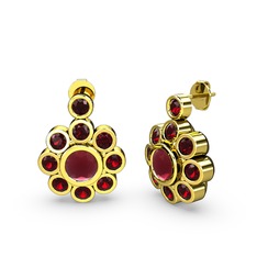 Elmas Çiçek Küpe - Garnet ve kök yakut 18 ayar altın küpe #1h634ct