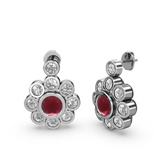Swarovski ve kök yakut 18 ayar beyaz altın küpe