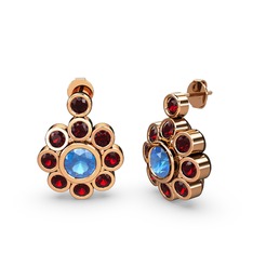 Elmas Çiçek Küpe - Garnet ve akuamarin 8 ayar rose altın küpe #1ijidt