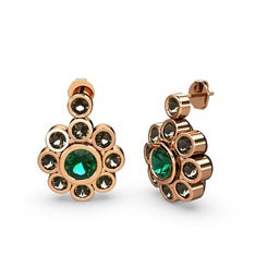 Dumanlı kuvars ve yeşil kuvars 18 ayar rose altın küpe