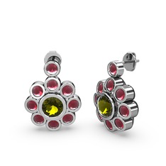 Kök yakut ve peridot 8 ayar beyaz altın küpe