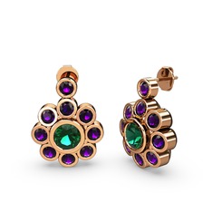 Elmas Çiçek Küpe - Ametist ve yeşil kuvars 18 ayar rose altın küpe #1jk5hrh