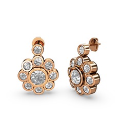 Elmas Çiçek Küpe - Elmas ve swarovski 18 ayar rose altın küpe (1 karat) #1k7row2