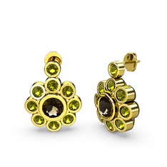 Peridot ve dumanlı kuvars 8 ayar altın küpe