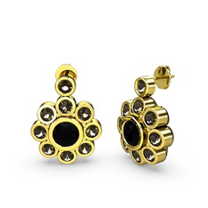 Elmas Çiçek Küpe - Dumanlı kuvars ve siyah zirkon 925 ayar altın kaplama gümüş küpe #1khsfkq