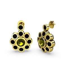 Siyah zirkon ve peridot 8 ayar altın küpe