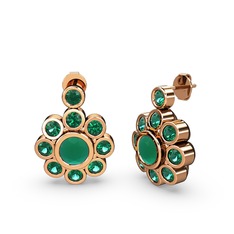 Elmas Çiçek Küpe - Yeşil kuvars ve kök zümrüt 925 ayar rose altın kaplama gümüş küpe #1kwh5ok