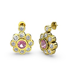 Swarovski ve pembe kuvars 925 ayar altın kaplama gümüş küpe