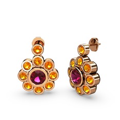 Sitrin ve rodolit garnet 8 ayar rose altın küpe
