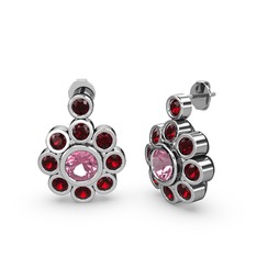 Elmas Çiçek Küpe - Garnet ve pembe kuvars 925 ayar gümüş küpe #1m2ex2i