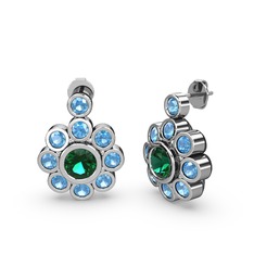 Akuamarin ve yeşil kuvars 14 ayar beyaz altın küpe