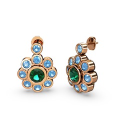 Elmas Çiçek Küpe - Akuamarin ve yeşil kuvars 18 ayar rose altın küpe #1nebak8