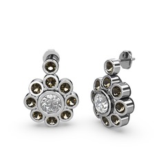 Elmas Çiçek Küpe - Dumanlı kuvars ve swarovski 14 ayar beyaz altın küpe #1ngw46j