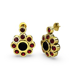 Elmas Çiçek Küpe - Garnet ve siyah zirkon 14 ayar altın küpe #1o1jznf