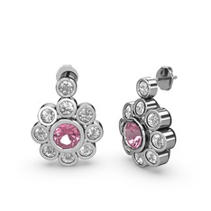 Elmas Çiçek Küpe - Swarovski ve pembe kuvars 8 ayar beyaz altın küpe #1o433r3