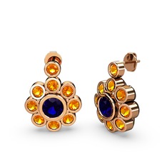 Elmas Çiçek Küpe - Sitrin ve lab safir 925 ayar rose altın kaplama gümüş küpe #1ohvewh