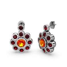 Garnet ve sitrin 14 ayar beyaz altın küpe