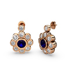 Elmas Çiçek Küpe - Swarovski ve lab safir 18 ayar rose altın küpe #1oplvk5
