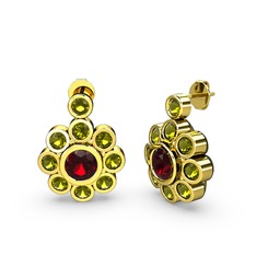 Elmas Çiçek Küpe - Peridot ve garnet 8 ayar altın küpe #1pej83i