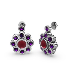 Ametist ve kök yakut 8 ayar beyaz altın küpe