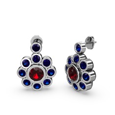 Elmas Çiçek Küpe - Lab safir ve garnet 18 ayar beyaz altın küpe #1pphdq9