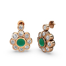 Elmas Çiçek Küpe - Swarovski ve kök zümrüt 8 ayar rose altın küpe #1pu5pad