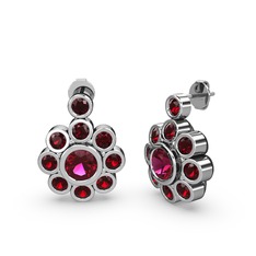 Elmas Çiçek Küpe - Garnet ve rodolit garnet 8 ayar beyaz altın küpe #1pzmptk