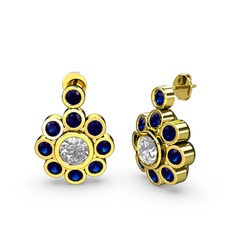 Elmas Çiçek Küpe - Lab safir ve swarovski 14 ayar altın küpe #1q4g82g