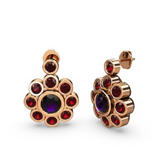 Elmas Çiçek Küpe - Garnet ve ametist 925 ayar rose altın kaplama gümüş küpe #1qmv9dk