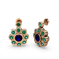 Elmas Çiçek Küpe - Yeşil kuvars ve lab safir 8 ayar rose altın küpe #1qr30qv