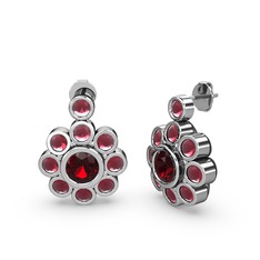 Kök yakut ve garnet 8 ayar beyaz altın küpe