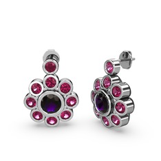 Rodolit garnet ve ametist 8 ayar beyaz altın küpe