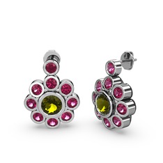 Elmas Çiçek Küpe - Rodolit garnet ve peridot 8 ayar beyaz altın küpe #1rmkjyb