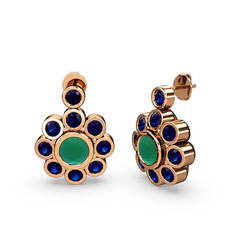 Lab safir ve kök zümrüt 8 ayar rose altın küpe