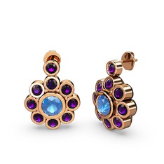 Elmas Çiçek Küpe - Ametist ve akuamarin 14 ayar rose altın küpe #1tq2727