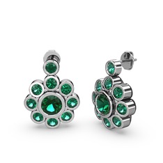 Elmas Çiçek Küpe - Yeşil kuvars 18 ayar beyaz altın küpe #1tvlvf4