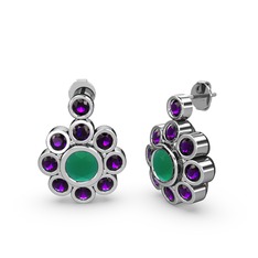 Elmas Çiçek Küpe - Ametist ve kök zümrüt 18 ayar beyaz altın küpe #1u4iehw