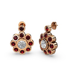 Elmas Çiçek Küpe - Garnet ve swarovski 18 ayar rose altın küpe #1u6hcll