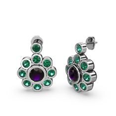 Elmas Çiçek Küpe - Yeşil kuvars ve ametist 18 ayar beyaz altın küpe #1w27pr2