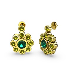 Peridot ve yeşil kuvars 18 ayar altın küpe